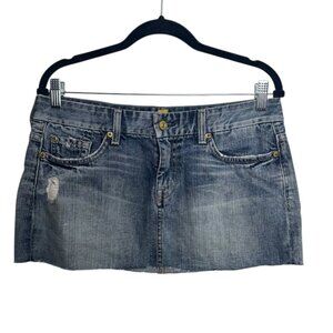 7 For All Mankind Distressed Denim Mini Skirt Size 31 Low Rise Y2K Casual Summer